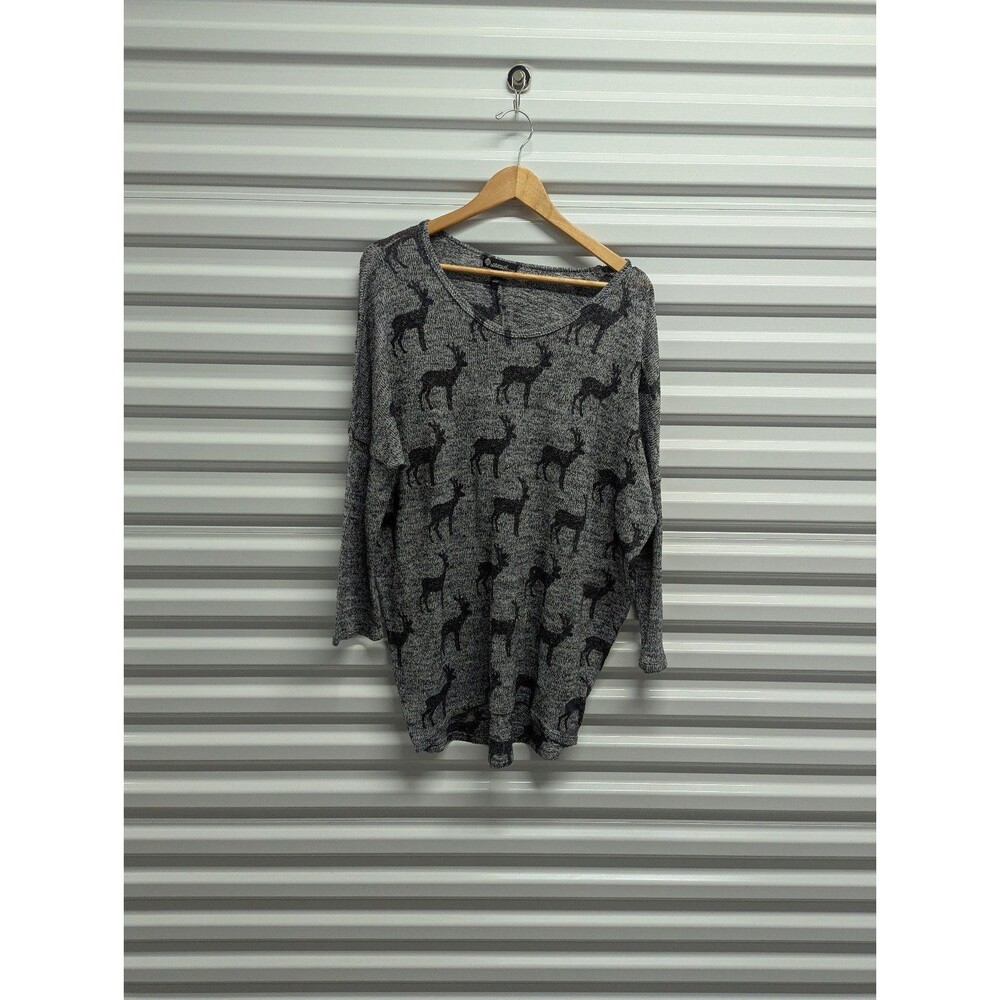 Whimsigoth Deer Print Sweater Grunge Fairycore Oversized Tunic Sweater Large